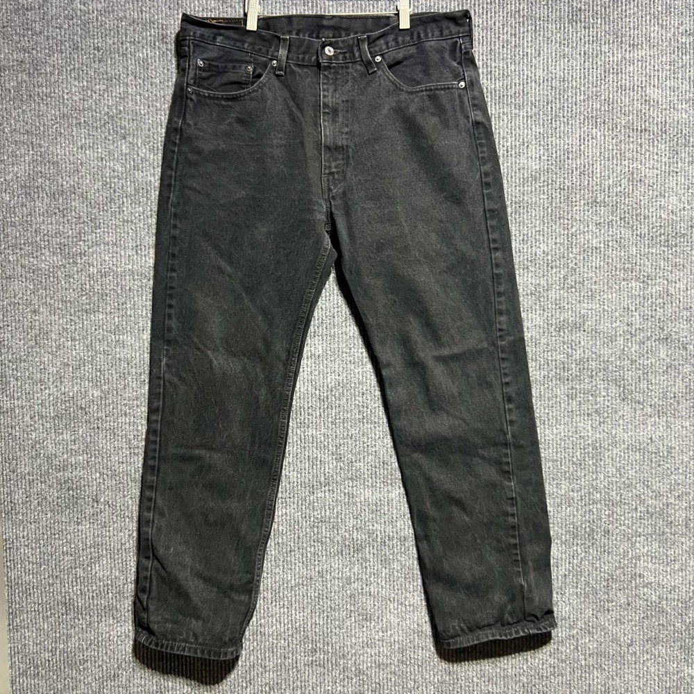Levis 505 Regular Fit Jeans Mens 38x32 Black Straight Leg Denim Pants Casual